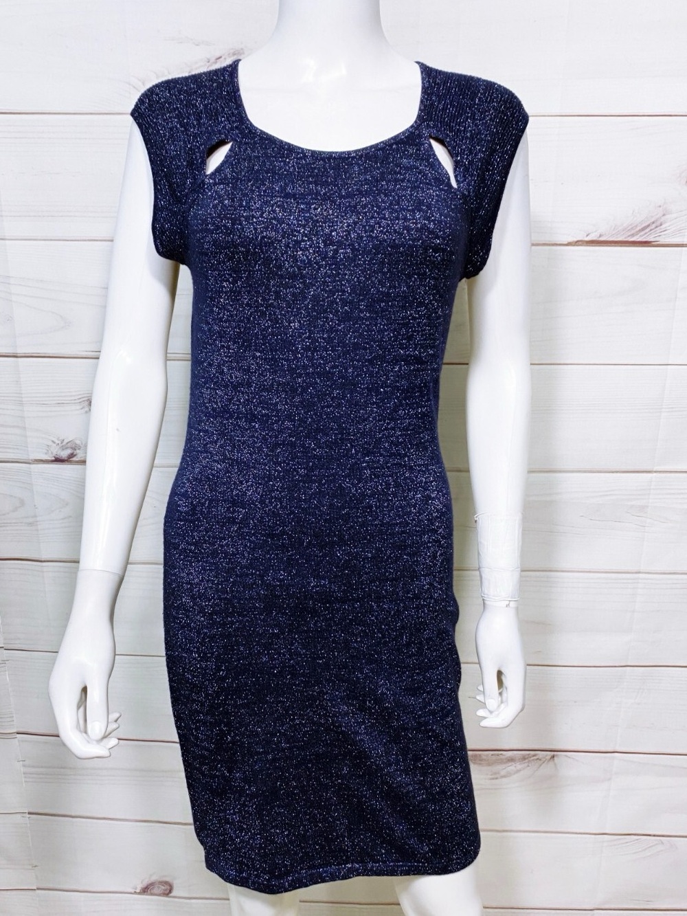 Express Metallic Cold Shoulder Bodycon Dress Dark Blue Size XS NWT